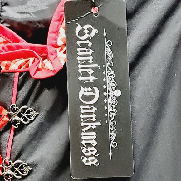 Scarlet Darkness Black Lace up Corset Front Fit Flare Gingham Trim Dress Goth Sm - Picture 5 of 7